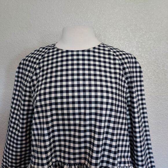 Victoria Beckham Navy White Check Blouse w/Peplum Size L - Picture 3 of 16